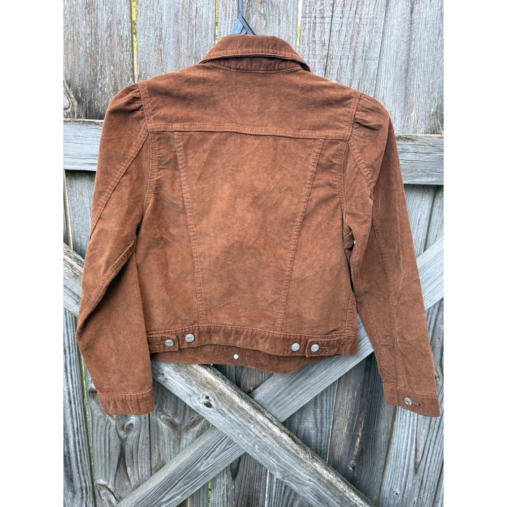 Gap Womens Corduroy Trucker Jacket Brown Puff Sleeve Cropped GP006028 Small NWT - Picture 3 of 6